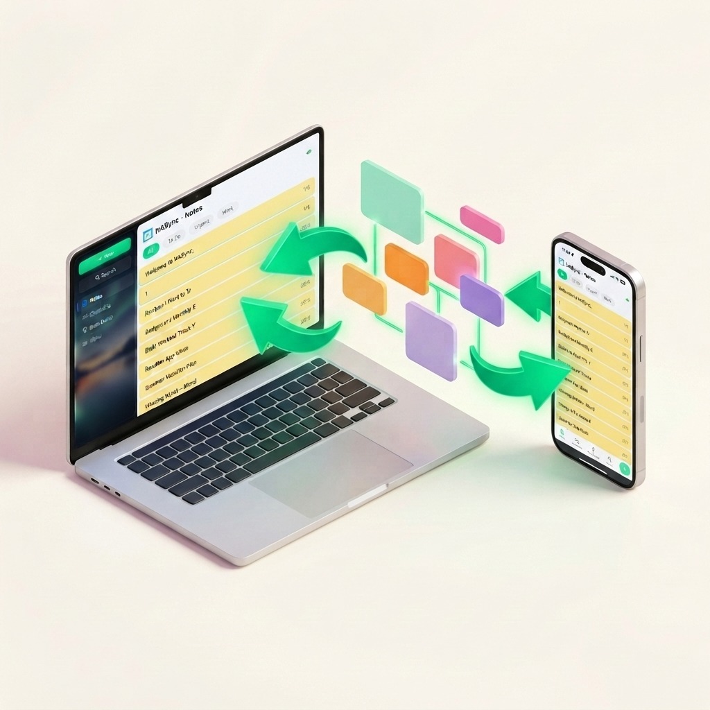 InkSync app showing notes list and editor with cross-platform sync across phone and browser